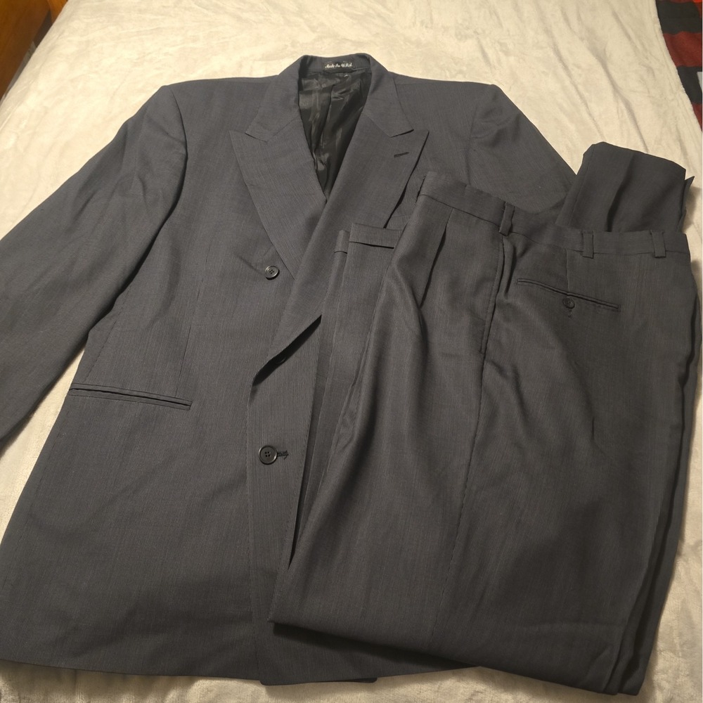 Vintage Pierre Cardin Mens Two Piece Suit Navy Blue 46L 36x29 Made In USA Read